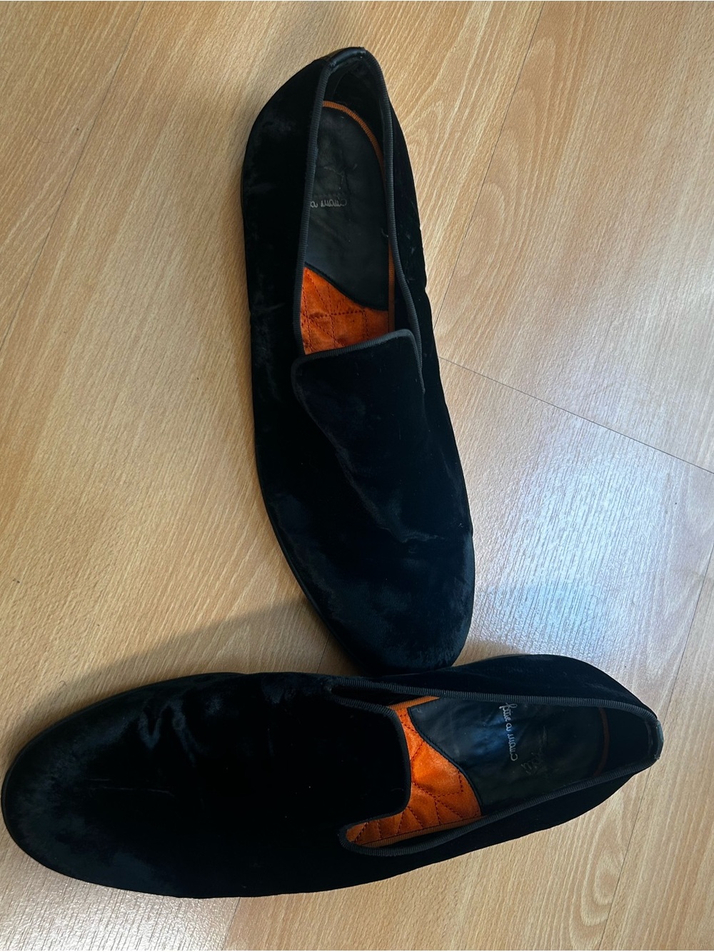 Santoni Black Velvet Men's Slip-On Dress Loafers made in Italy 10 Hollywood film - Picture 4 of 12